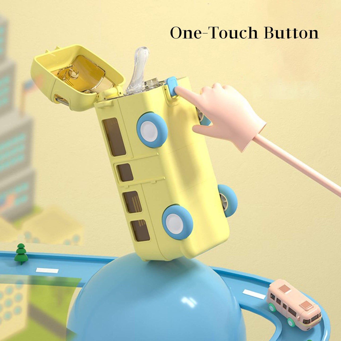 16.9oz Cute Shuttle Bus Shaped Cup with Straw