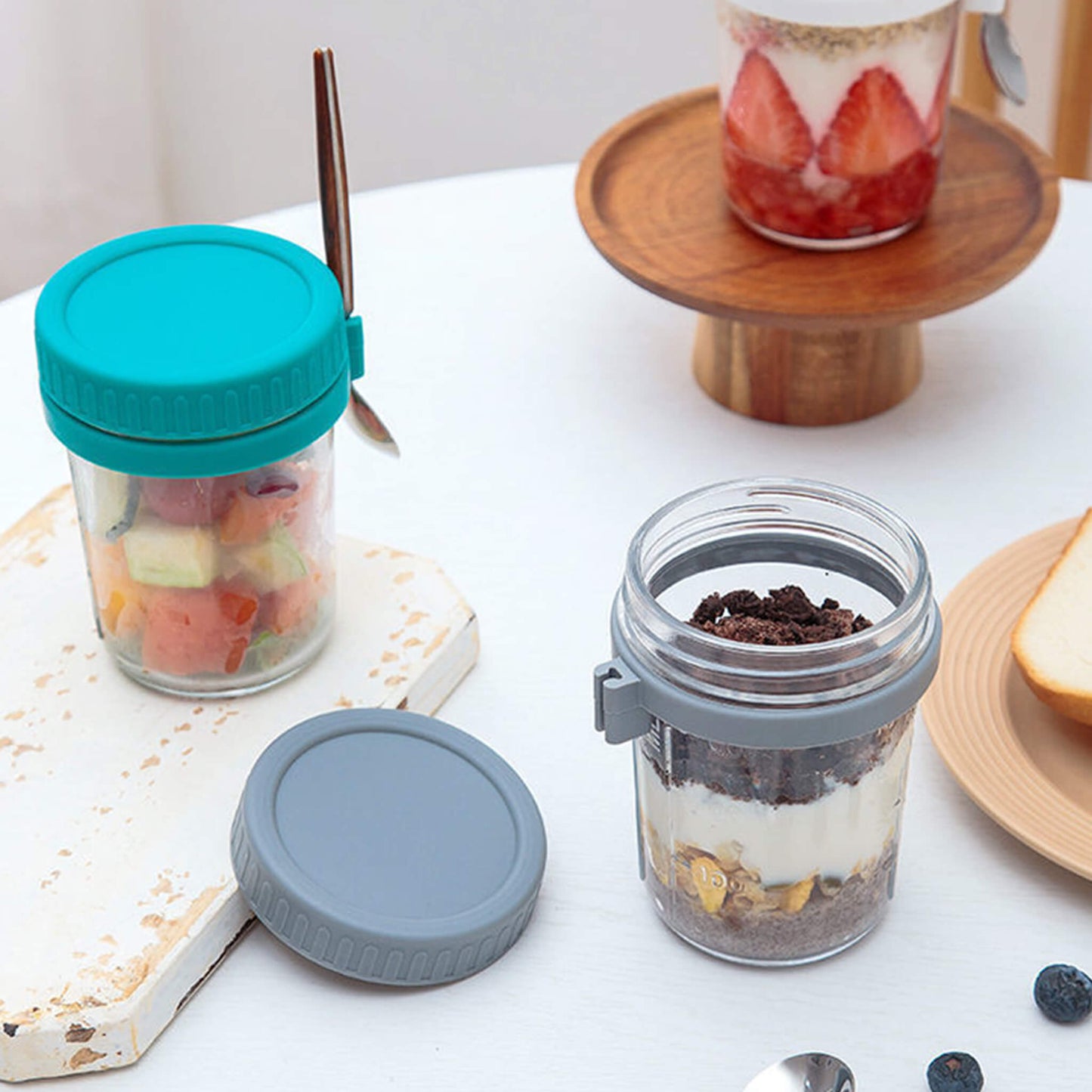Overnight Airtight Oats Cup Glass with Lid And Spoon