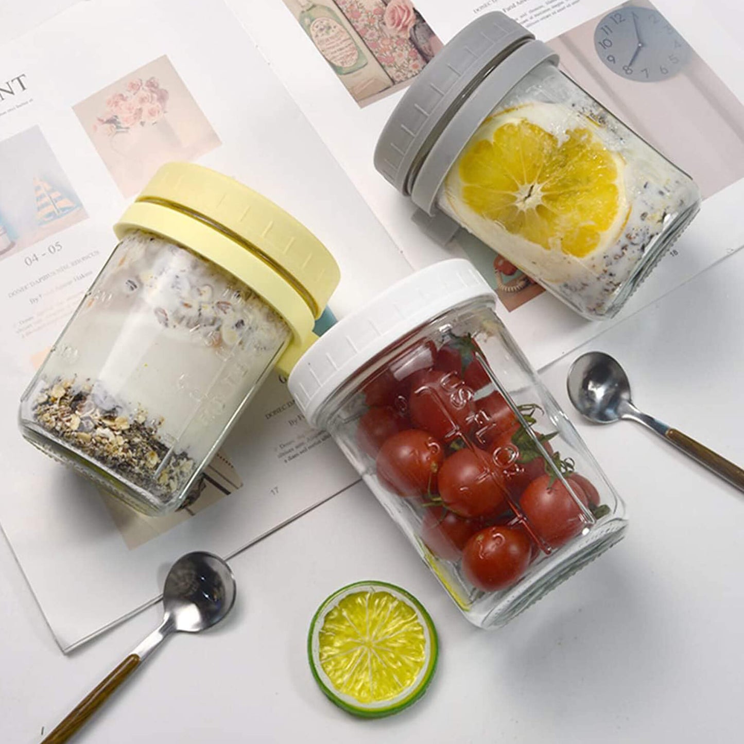 Overnight Airtight Oats Cup Glass with Lid And Spoon