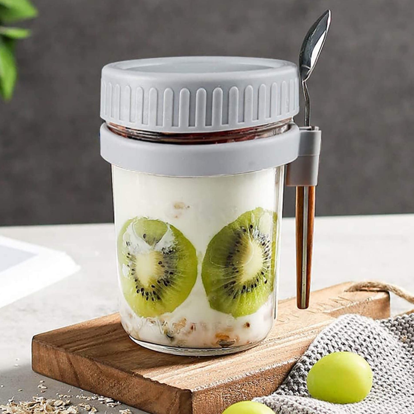 Overnight Airtight Oats Cup Glass with Lid And Spoon