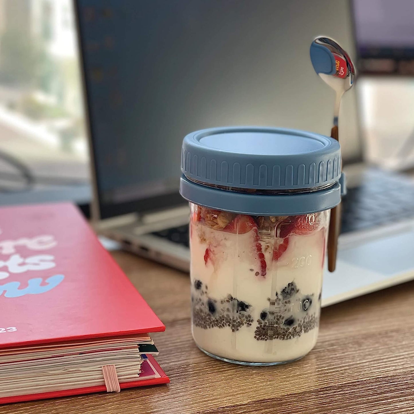 Overnight Airtight Oats Cup Glass with Lid And Spoon