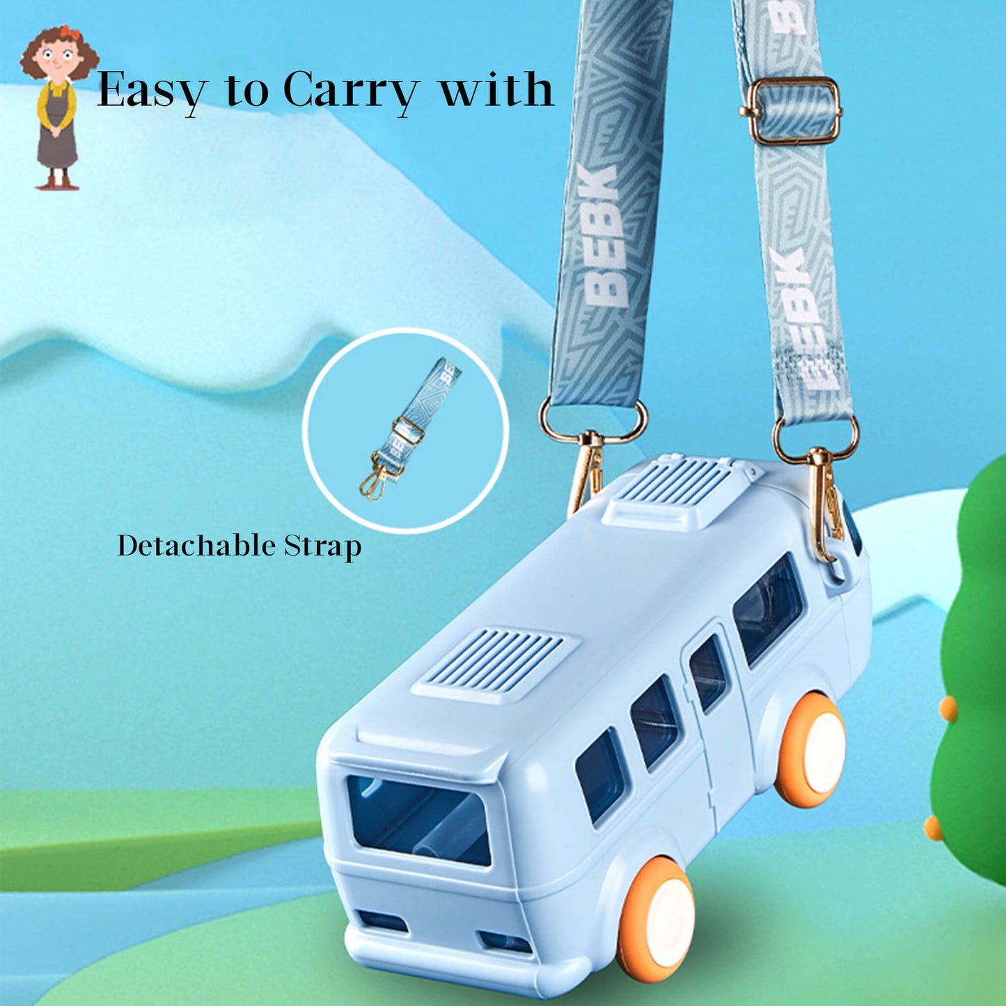 16.9oz Cute Shuttle Bus Shaped Cup with Straw