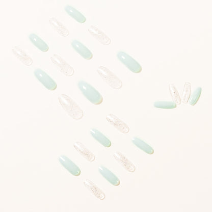 Glossy Blue Glitter Long Ballerina Press-on Nails