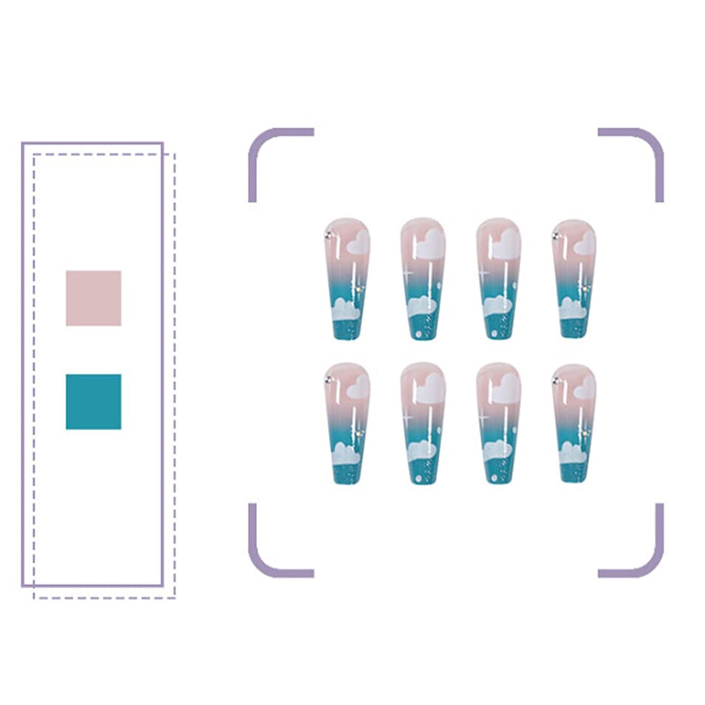 Glossy Blue Sky Clouds Long Ballet Press-on Nails