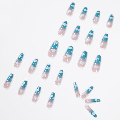 Glossy Blue Sky Clouds Long Ballet Press-on Nails