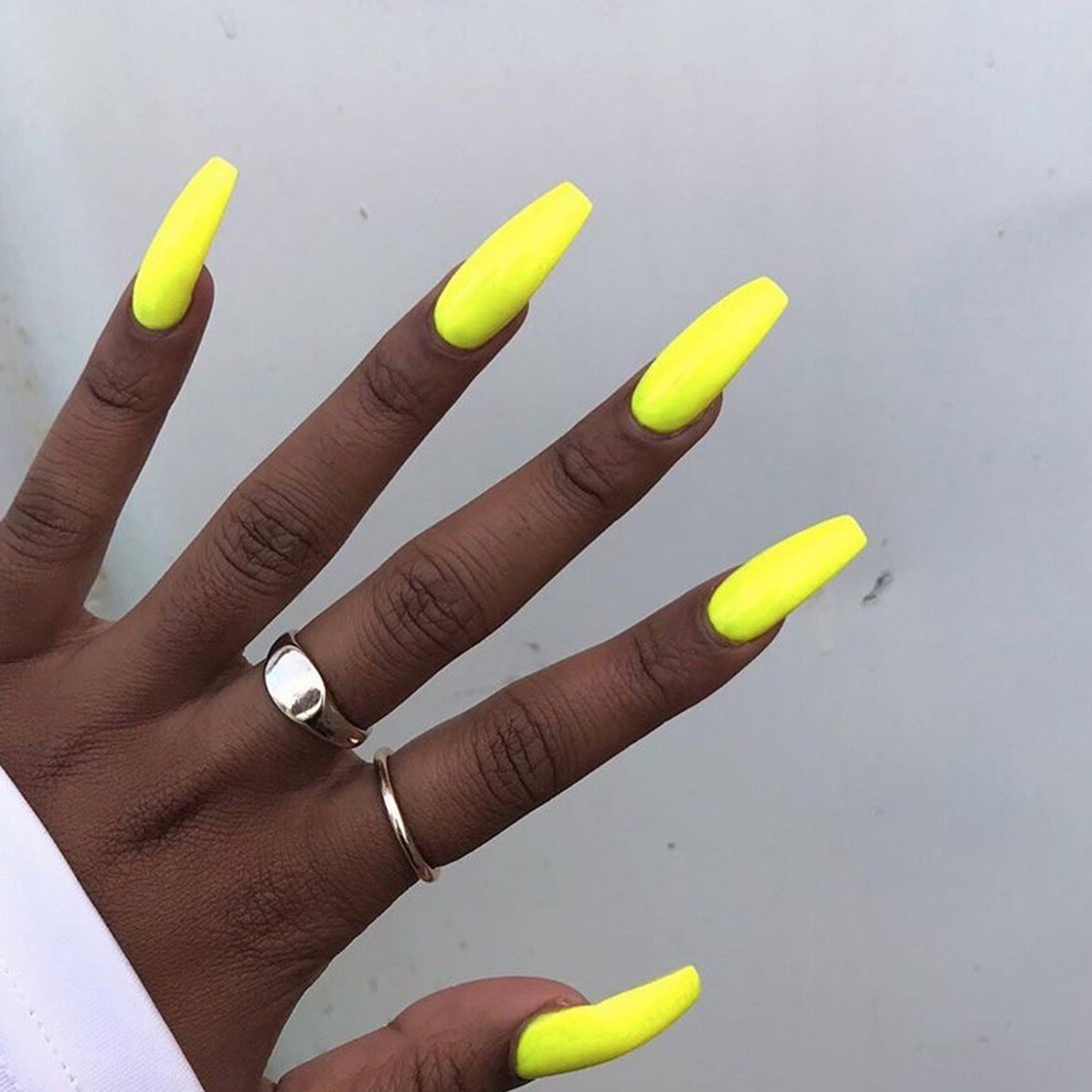 Bright Neon Yellow Long Ballerina Press-on Nails