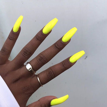 Bright Neon Yellow Long Ballerina Press-on Nails