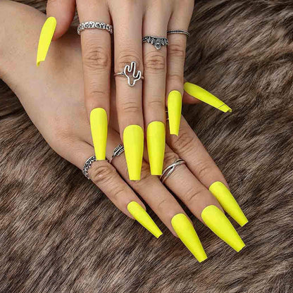 Bright Neon Yellow Long Ballerina Press-on Nails