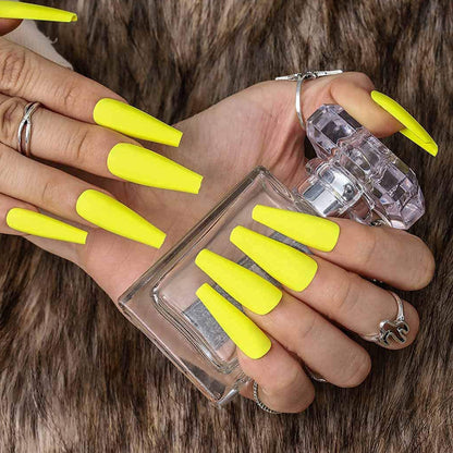 Bright Neon Yellow Long Ballerina Press-on Nails