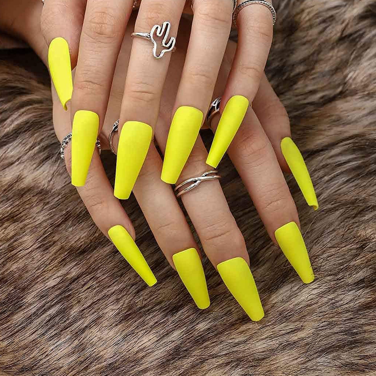 Bright Neon Yellow Long Ballerina Press-on Nails
