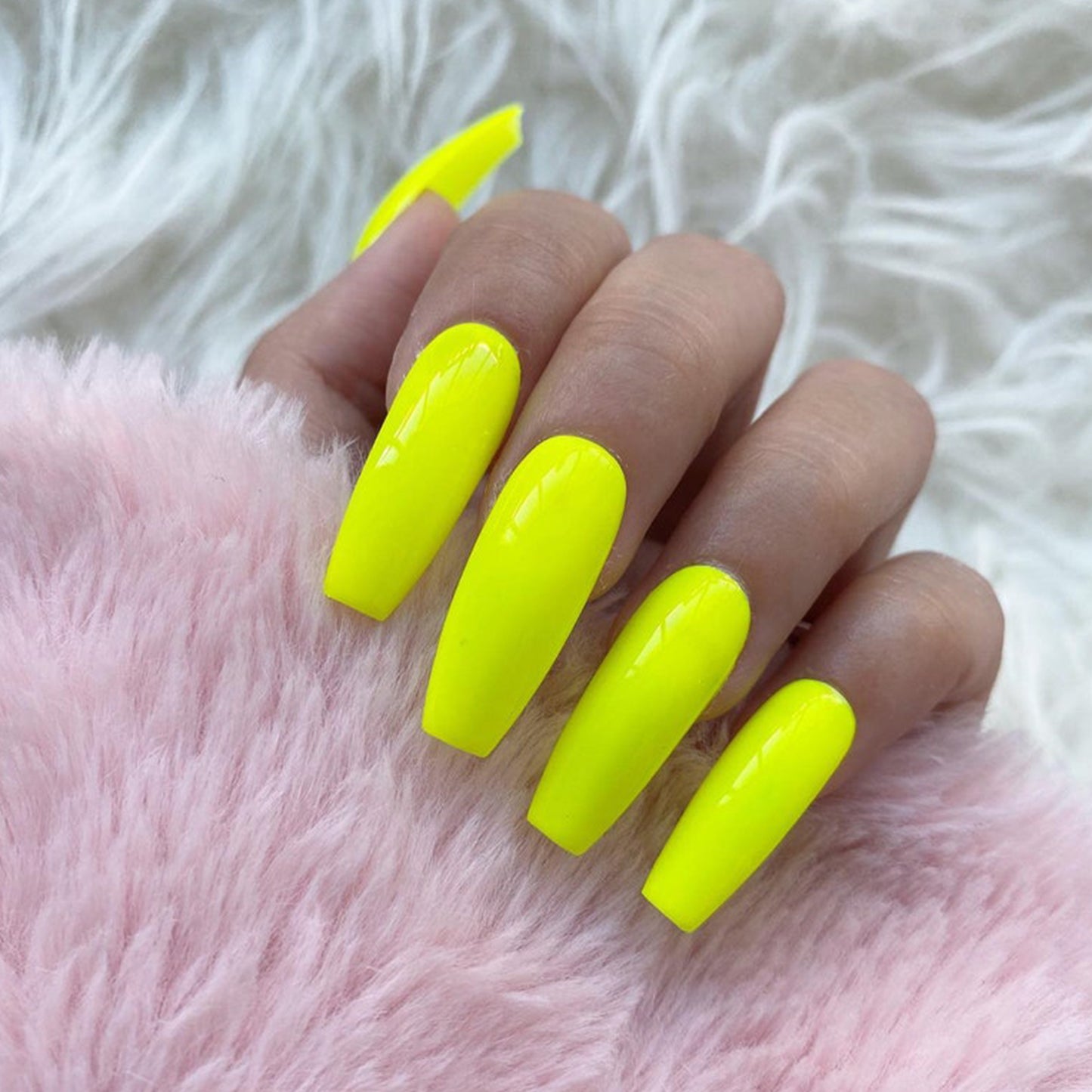 Bright Neon Yellow Long Ballerina Press-on Nails