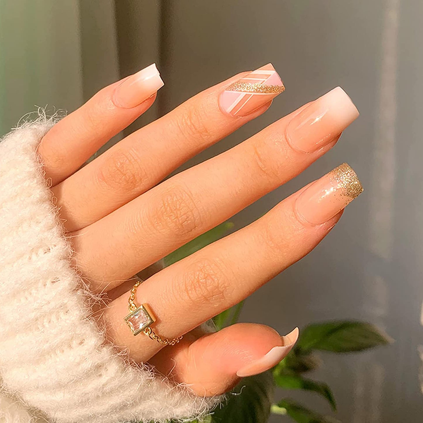 French-Style Medium Square Press-On Nails