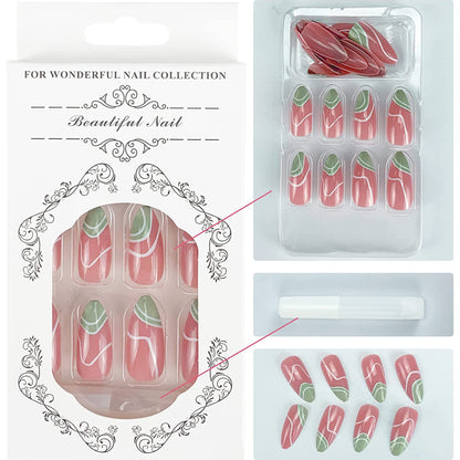 French Swirls Medium Press-On Nails 24 Pcs
