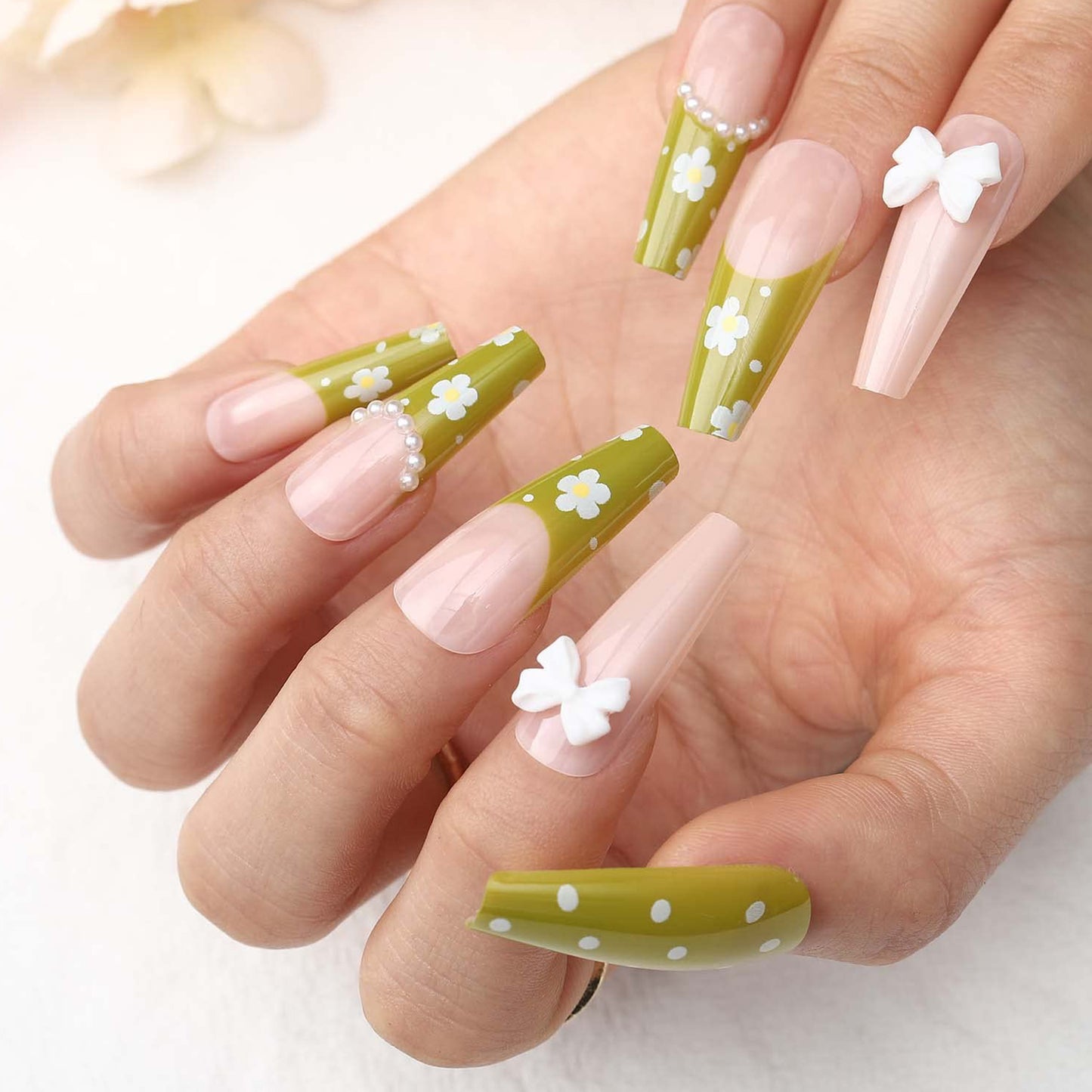 Glossy Green Long Ballerina Press on Nails