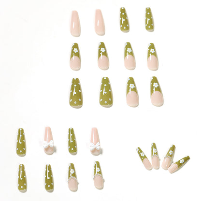 Glossy Green Long Ballerina Press on Nails