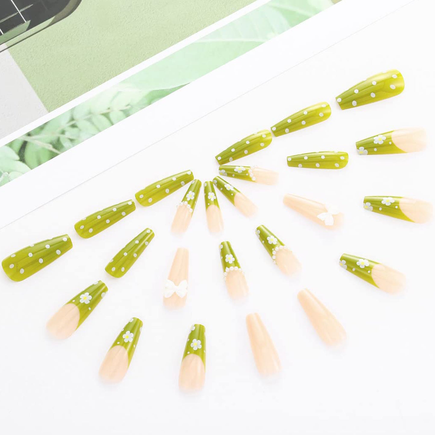 Glossy Green Long Ballerina Press on Nails