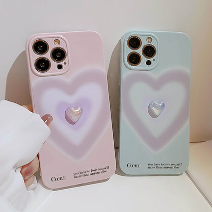 Gradient Heart 3D Plating Heart Pearl Case for Apple iPhone