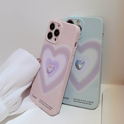 Gradient Heart 3D Plating Heart Pearl Case for Apple iPhone