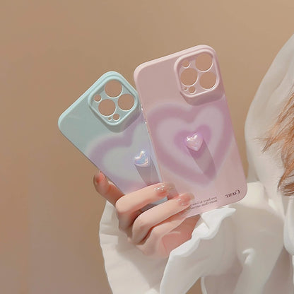 Gradient Heart 3D Plating Heart Pearl Case for Apple iPhone