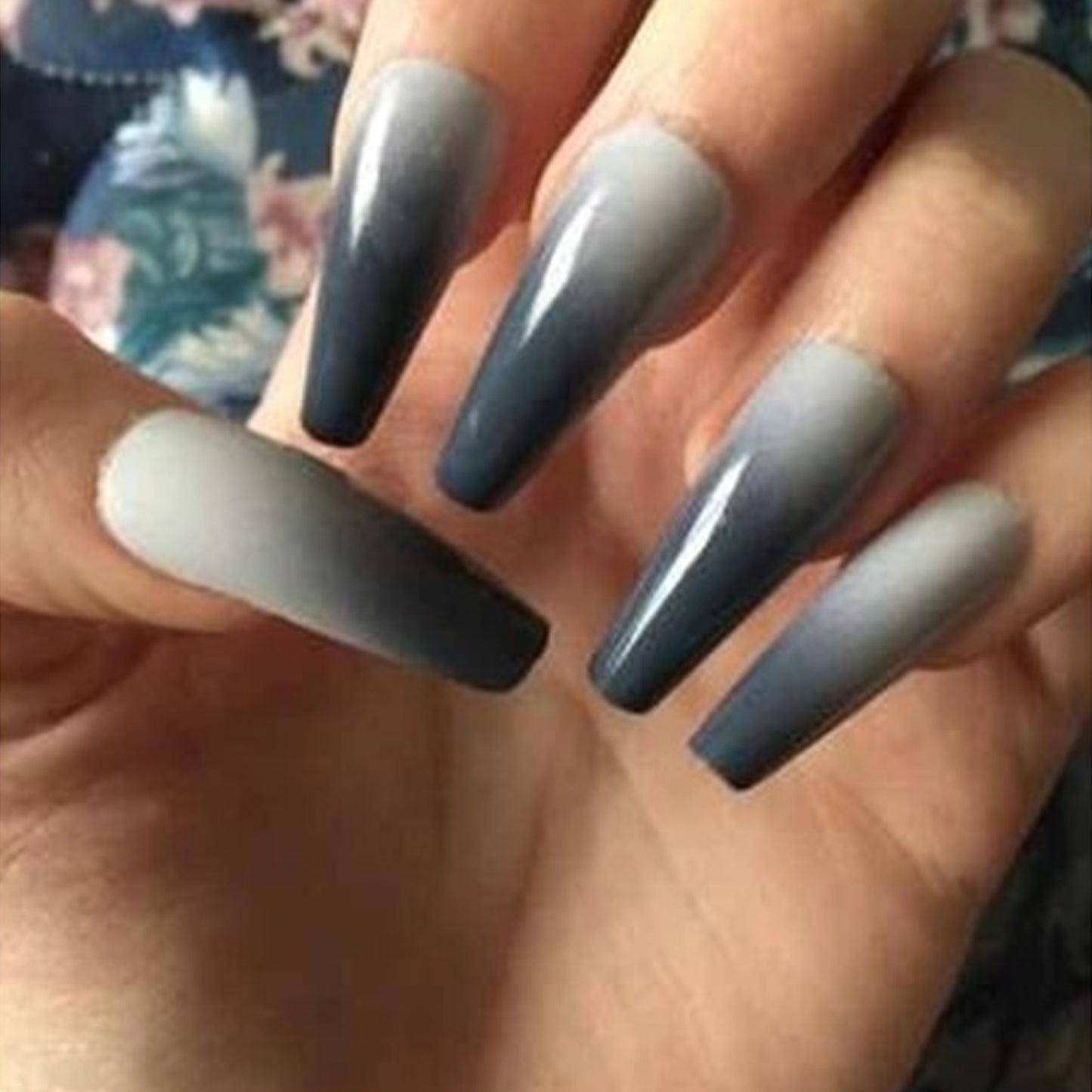 Stunning Gray Gradient Long Ballerina Press-on Nails