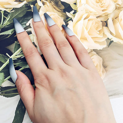 Stunning Gray Gradient Long Ballerina Press-on Nails