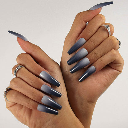 Stunning Gray Gradient Long Ballerina Press-on Nails