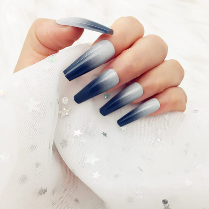 Stunning Gray Gradient Long Ballerina Press-on Nails