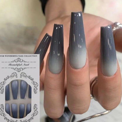 Stunning Gray Gradient Long Ballerina Press-on Nails