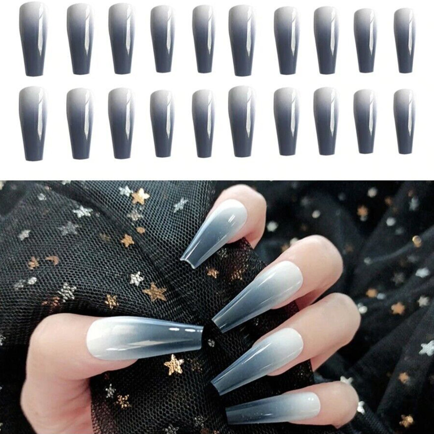 Stunning Gray Gradient Long Ballerina Press-on Nails