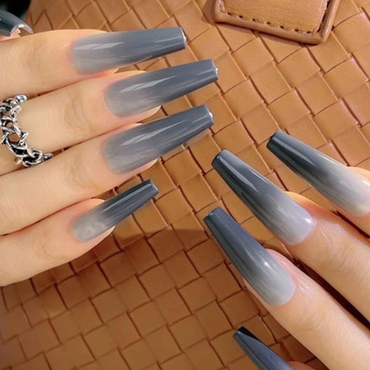 Stunning Gray Gradient Long Ballerina Press-on Nails