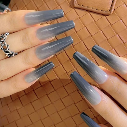 Stunning Gray Gradient Long Ballerina Press-on Nails