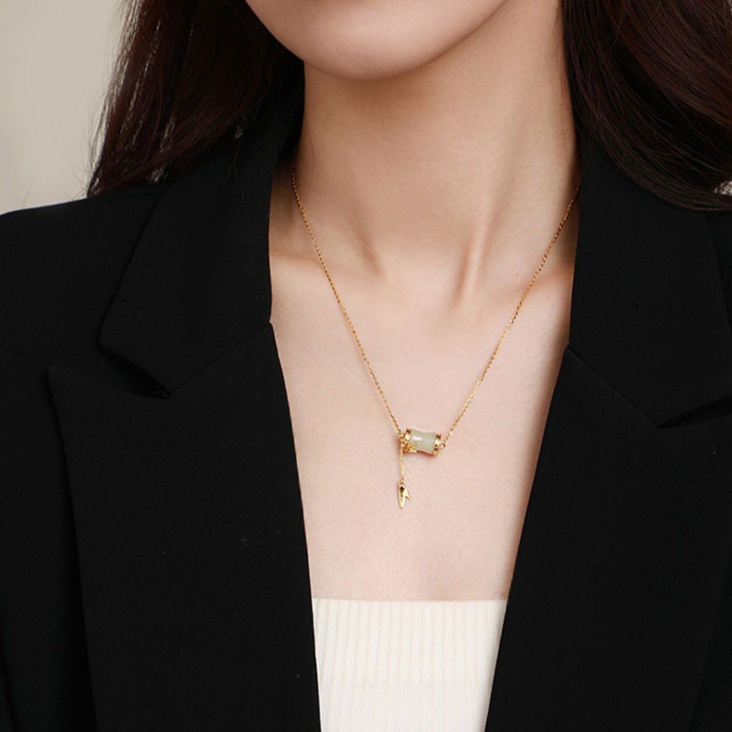 Jade Bamboo Knots Jewelry Set Natural Hetian Jade