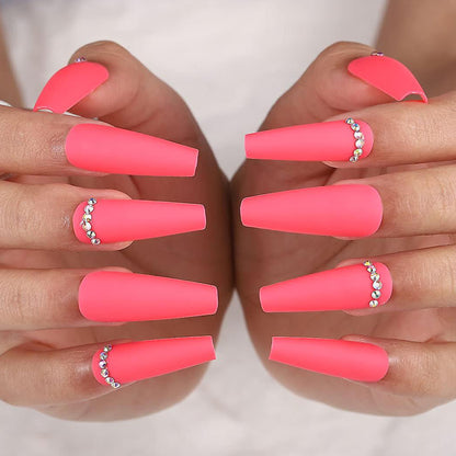 Elegant Pink Matte Finish Long Ballerina Press-on Nails