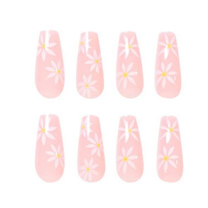 Daisy Pink Medium Square Press-On Nails 24 Pcs