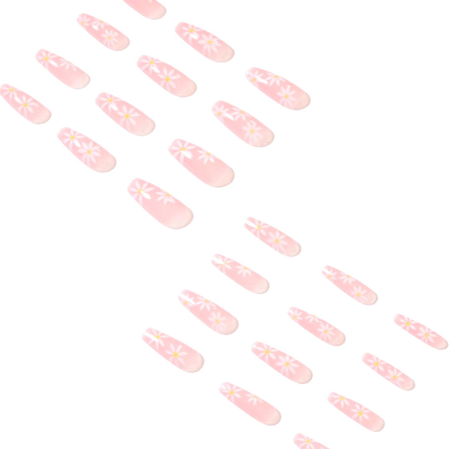 Daisy Pink Medium Square Press-On Nails 24 Pcs