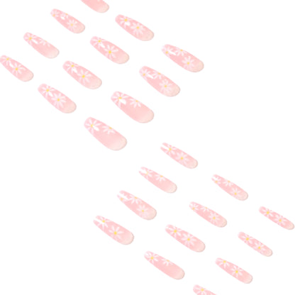 Daisy Pink Medium Square Press-On Nails 24 Pcs