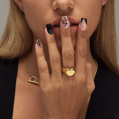 Snake Black Medium Square Press-On Nails 24 Pcs