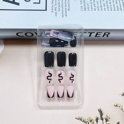 Snake Black Medium Square Press-On Nails 24 Pcs