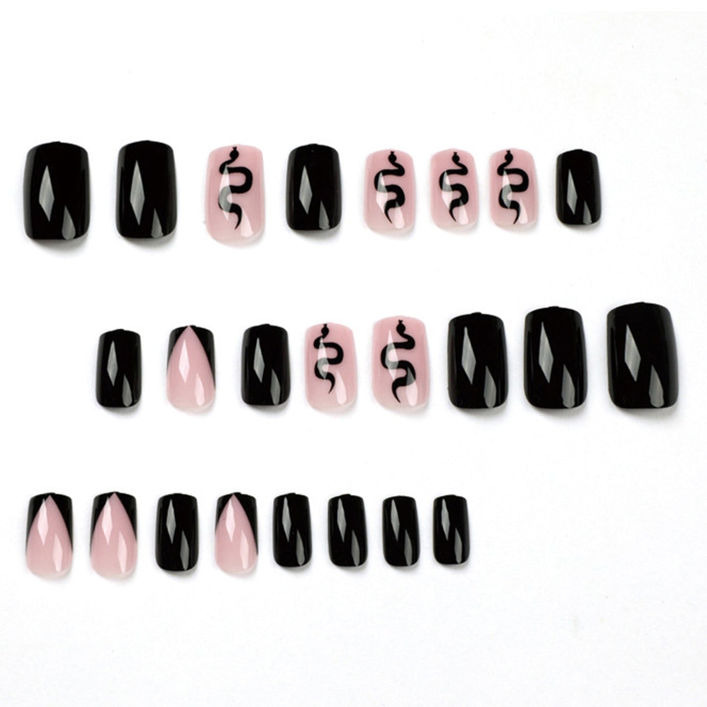 Snake Black Medium Square Press-On Nails 24 Pcs