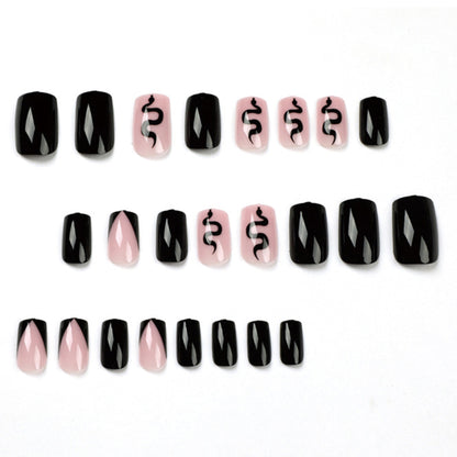 Snake Black Medium Square Press-On Nails 24 Pcs