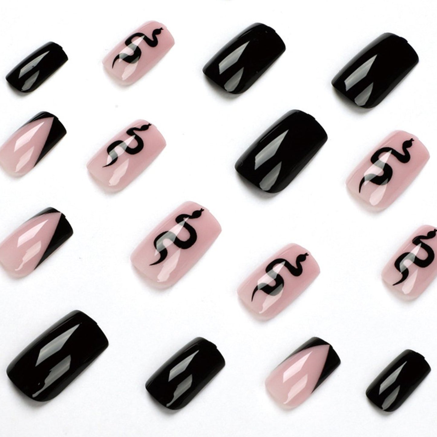 Snake Black Medium Square Press-On Nails 24 Pcs