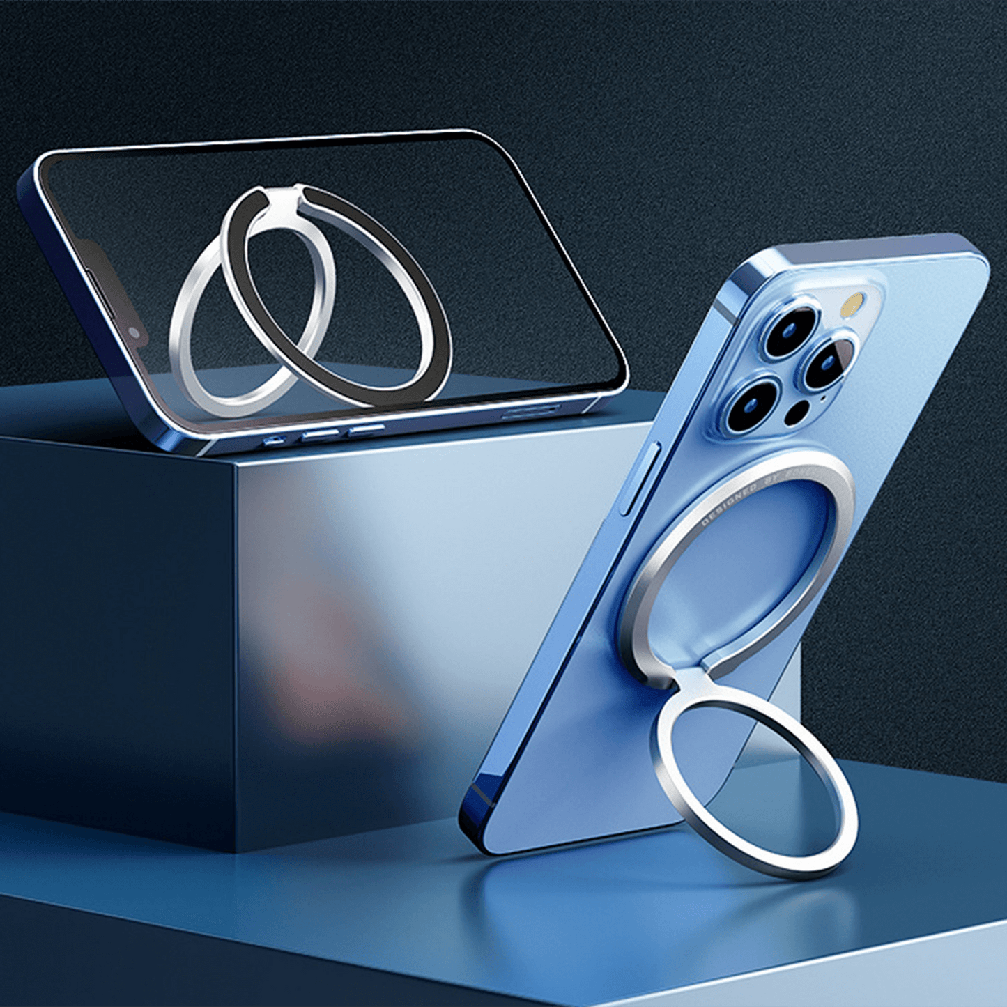 Metal Magnetic Phone Grip MagSafe Finger Loop & Horizontal Ring Stand for iPhone