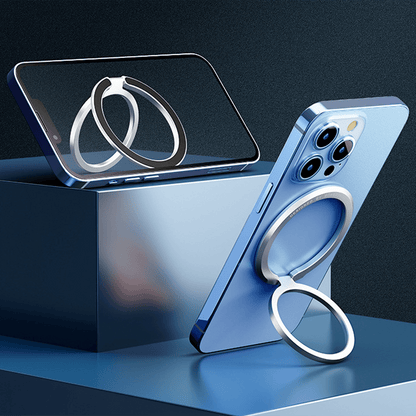 Metal Magnetic Phone Grip MagSafe Finger Loop & Horizontal Ring Stand for iPhone