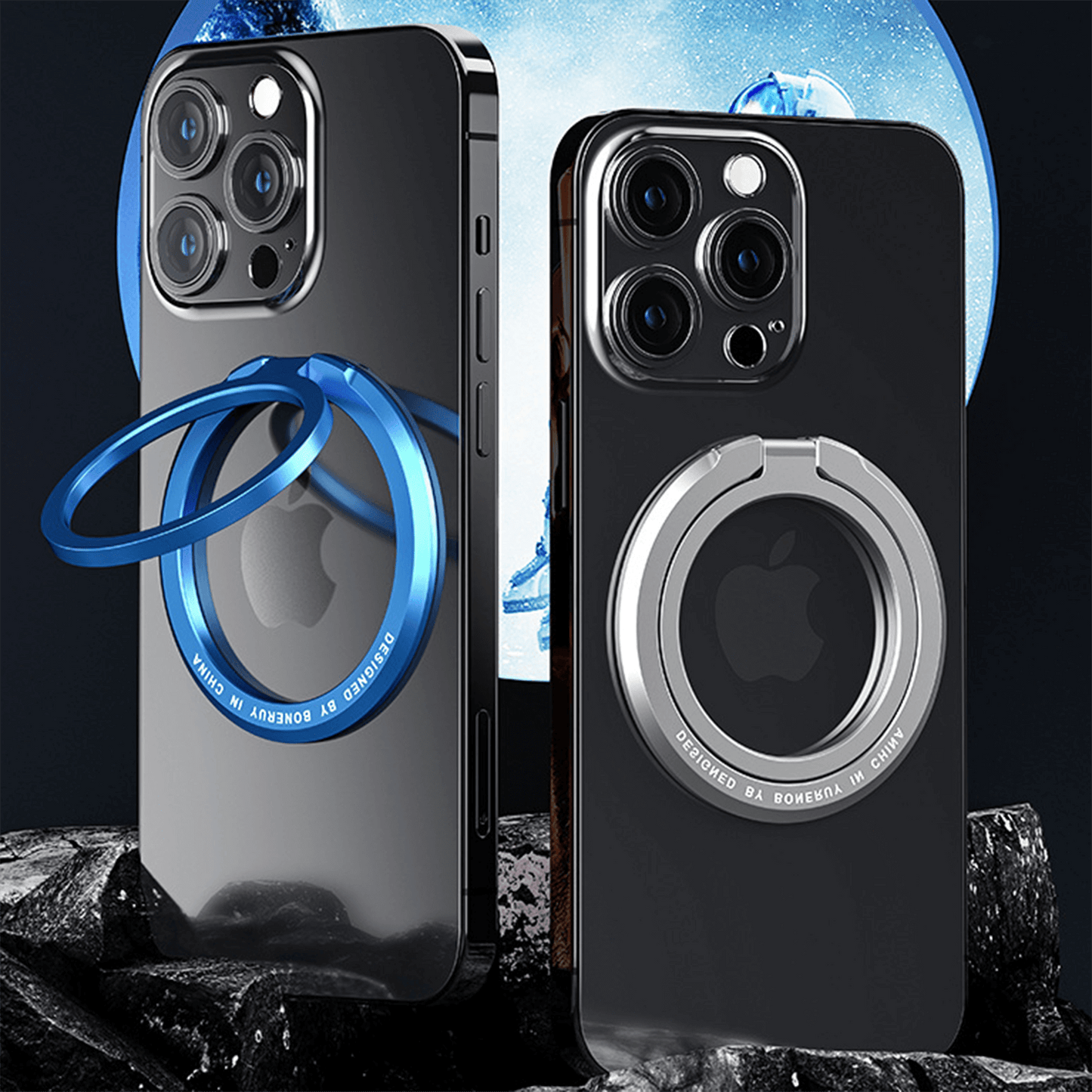 Metal Magnetic Phone Grip MagSafe Finger Loop & Horizontal Ring Stand for iPhone