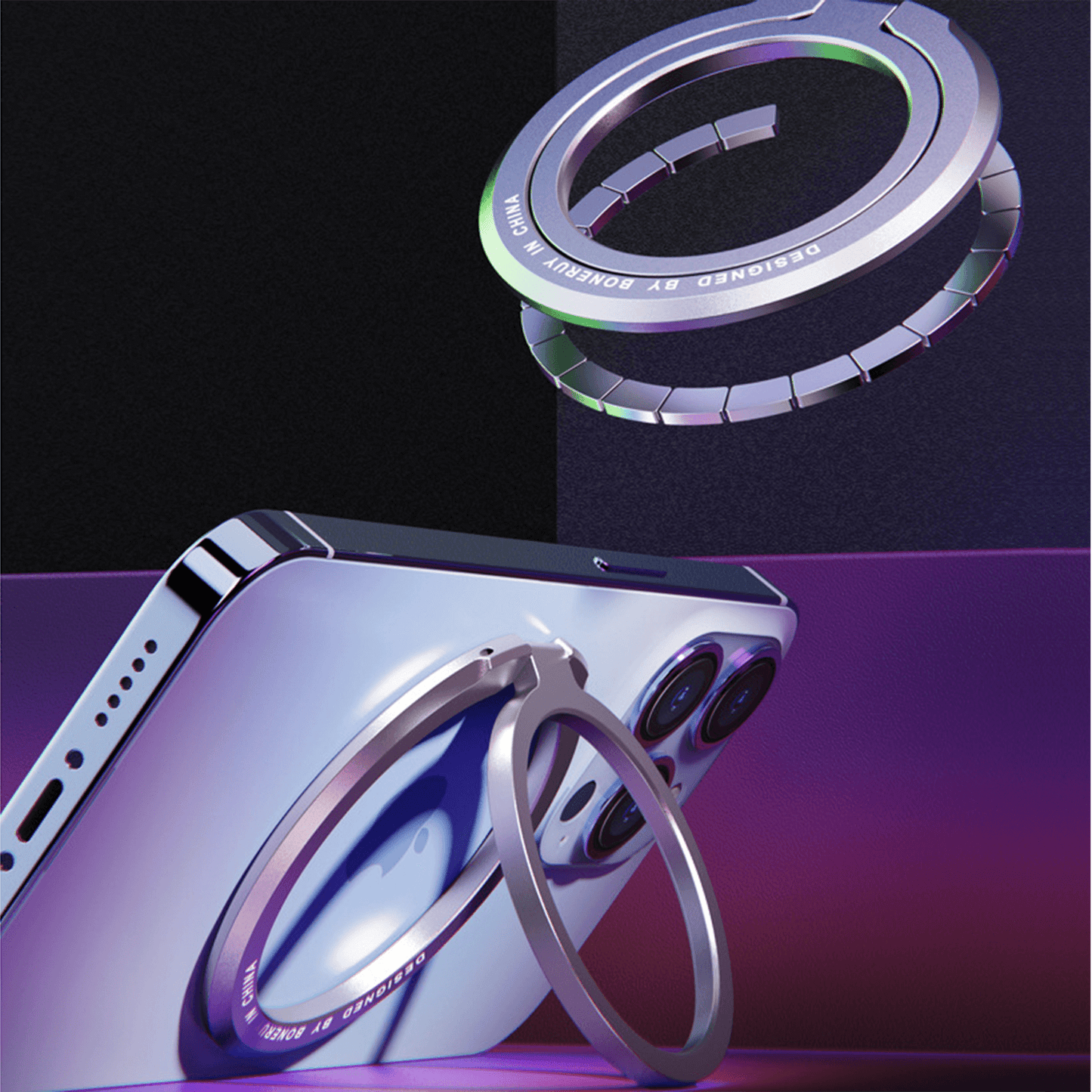 Metal Magnetic Phone Grip MagSafe Finger Loop & Horizontal Ring Stand for iPhone