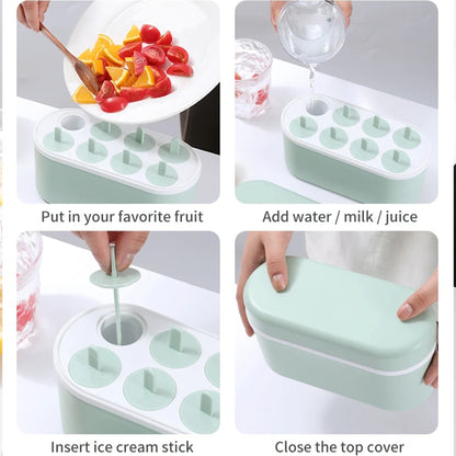 Multi-Hole  Silicon Popsicle 8 Grid Mold Set