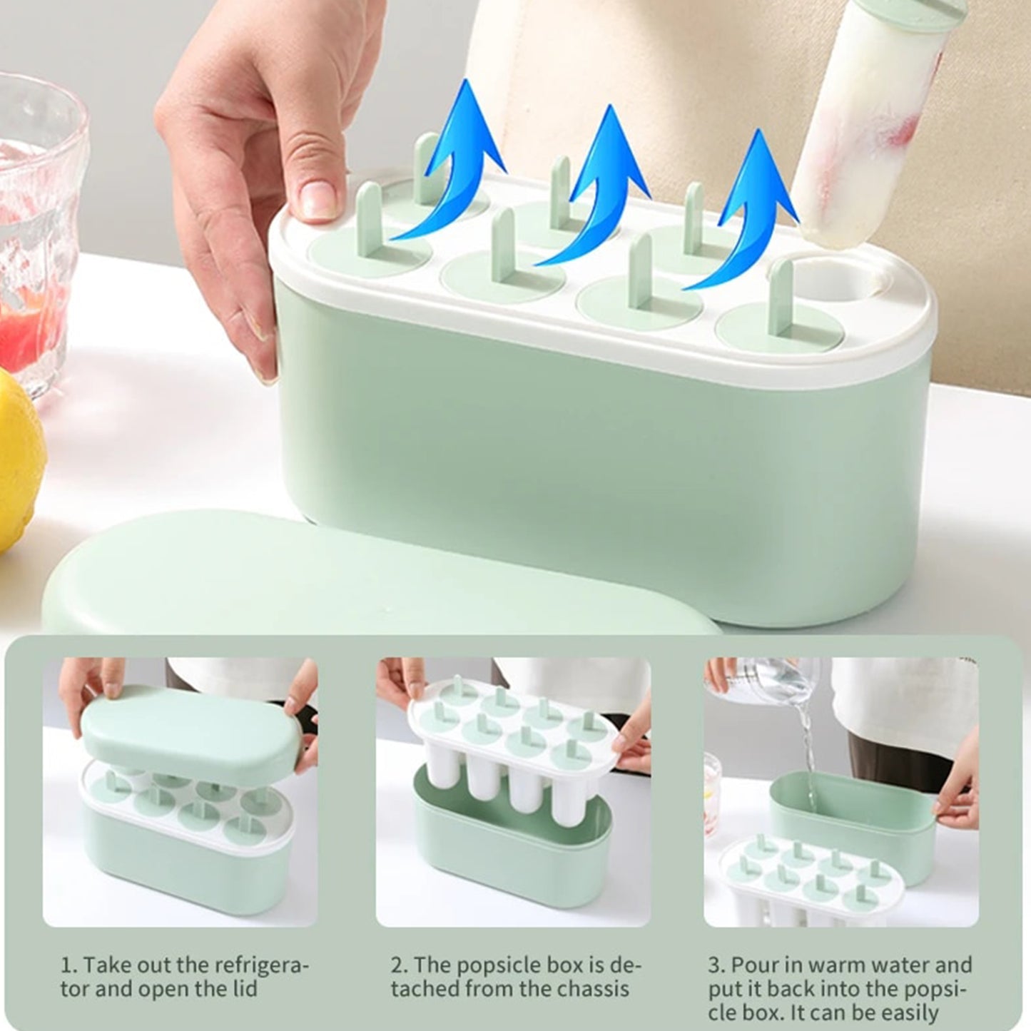 Multi-Hole  Silicon Popsicle 8 Grid Mold Set