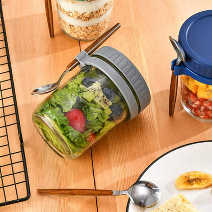 Overnight Airtight Oats Cup Glass with Lid And Spoon