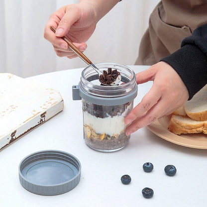 Overnight Airtight Oats Cup Glass with Lid And Spoon