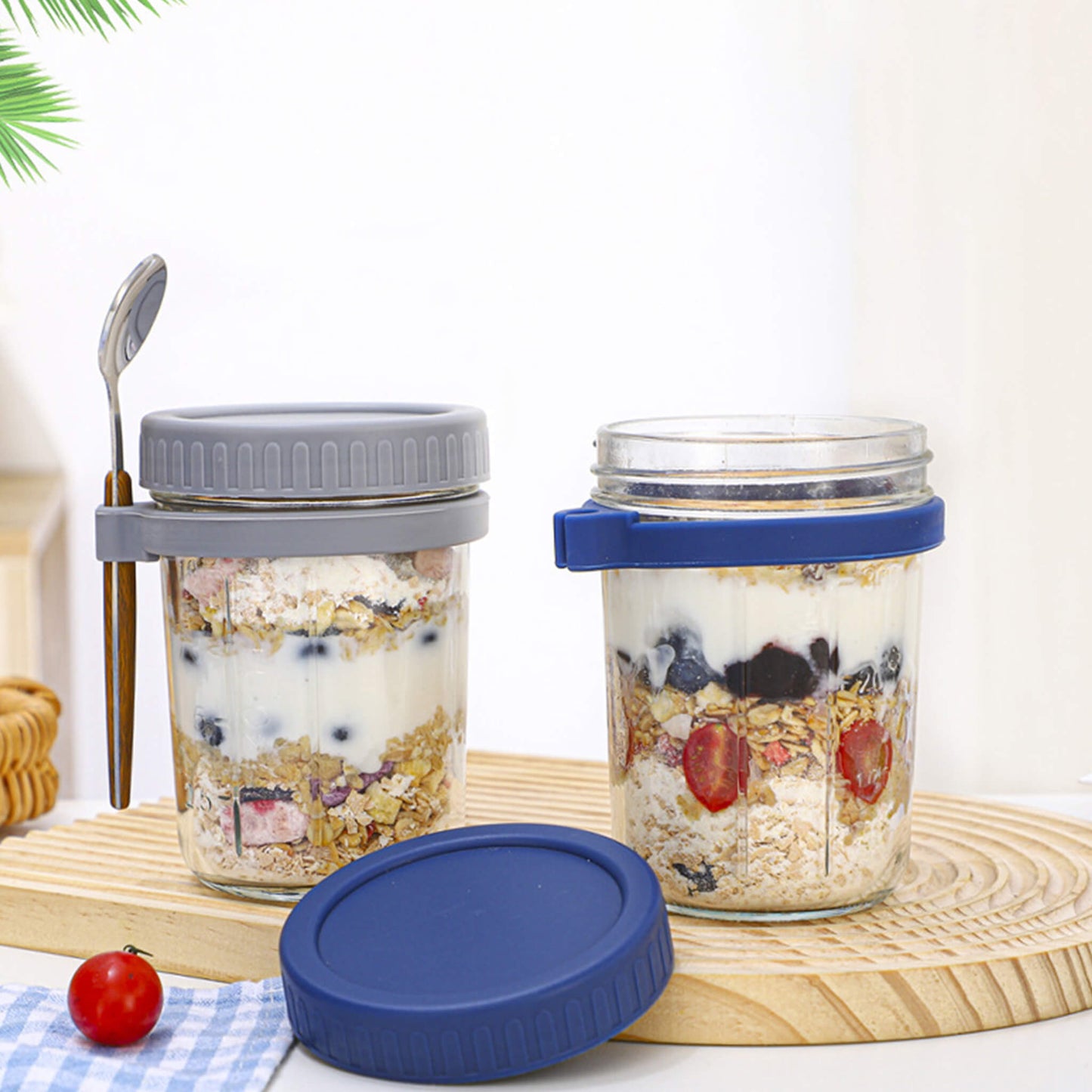 Overnight Airtight Oats Cup Glass with Lid And Spoon